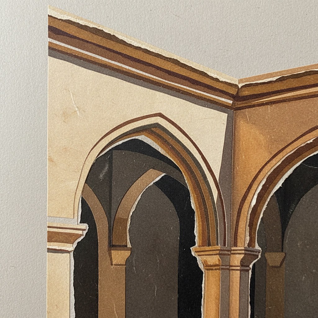 Kemerli avlu detayının katmanlı kolajı
